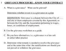 grievance procedure Checklist and sheet