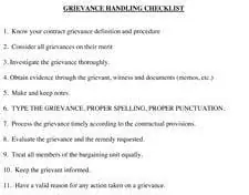 GRIEVANCE CHECKLIST FOR POAM Members