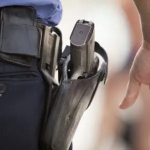 Close-up of a police officer's service revolver
