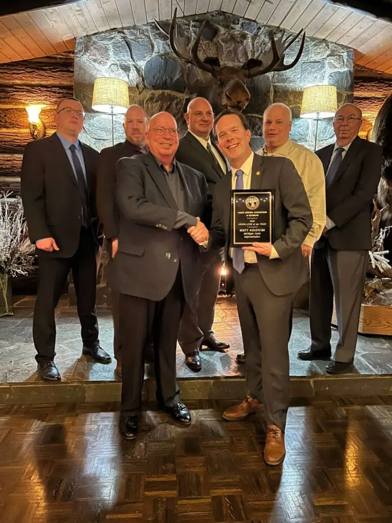 POAM Legislator of the Year Award for Matt Koleszar Michigan State Representative Matt Koleszar presented with the 2022 Legislator of the Year Award from POAM