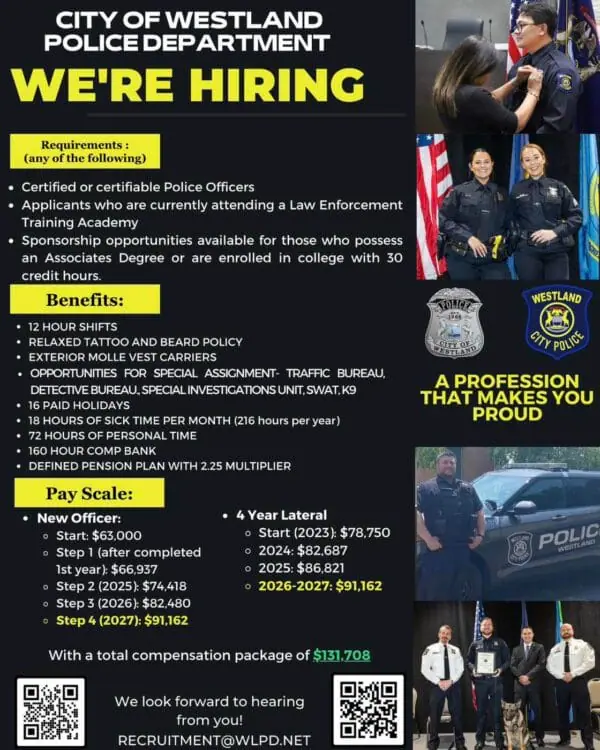 Westland Police Officer Hiring Flyer