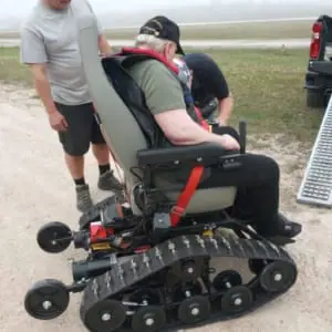 POAM-Defender-Mobility-Chris-Giles-2 Veteran Chris Giles who received a TracFab chair donation.